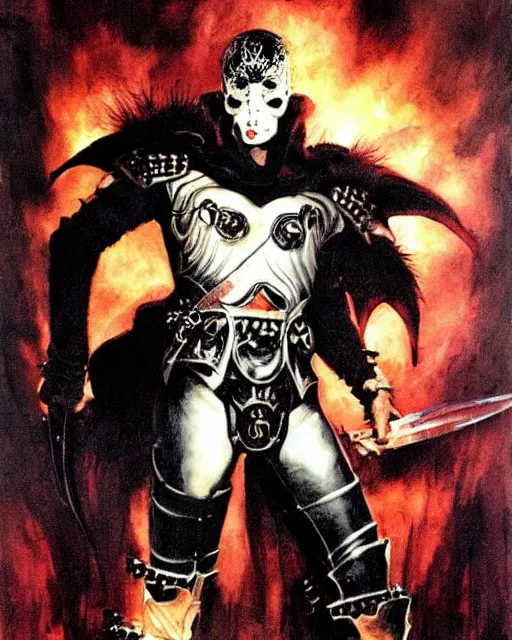 Image similar to portrait of a skinny punk goth john cho wearing armor by simon bisley, john blance, frank frazetta, fantasy, thief warrior