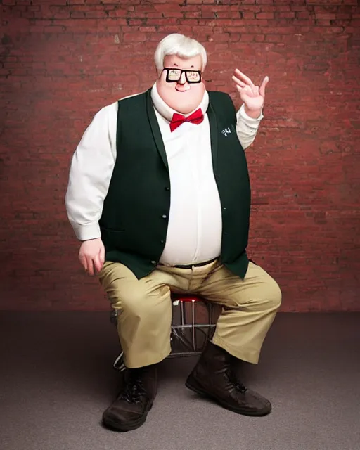 Prompt: Studio Photograph of a real life Peter Griffin from Family Guy in the Style of Annie Leibovitz,