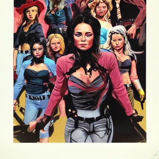 Image similar to portrait of an outlaw female gang, by alex ross.