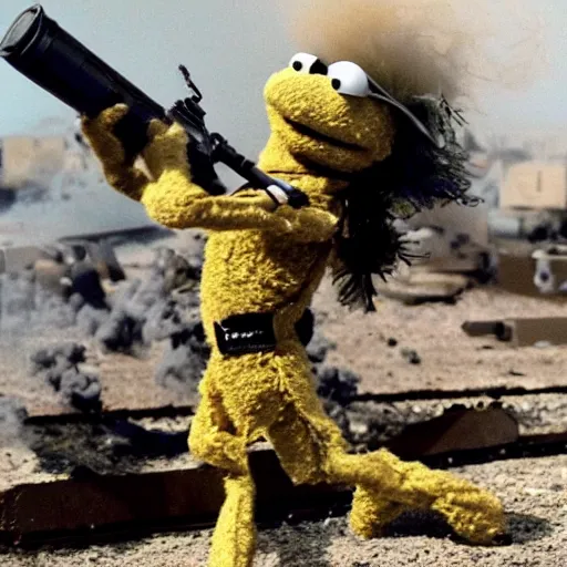 Prompt: muppet puppet gonzo special forces trying to diffuse an ied. action movie scene photograph.
