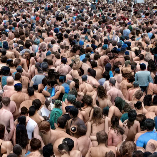 Prompt: hundreds of humans. A sea of humans. interconnected flesh. Crowdcrush. Many humans intertwined and woven together. Bodies and forms amesh.