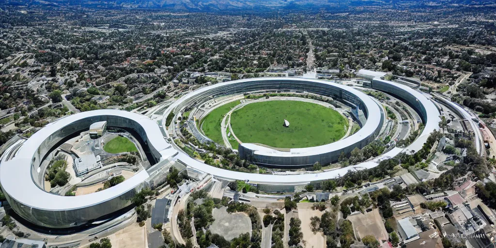 Prompt: apple headquarters, cupertino, drone photograph