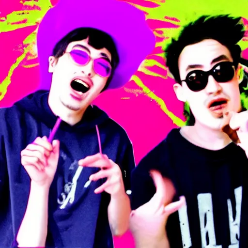 Prompt: filthy frank pink guy and joji rapping