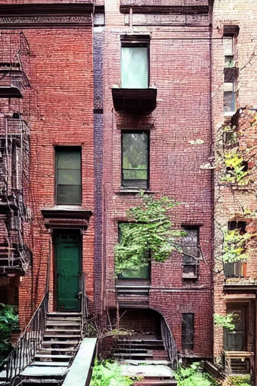 Image similar to (((((a ramshackle manhattan brick brownstone deep in the forest))))) by Liquidcoco!!!!!!!!!!!!!!!!!!!!!!!!!!!