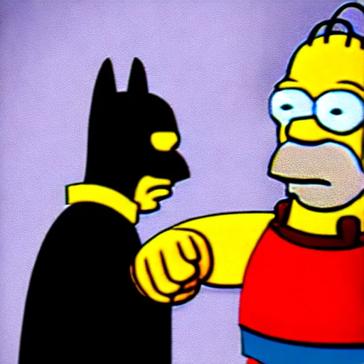 Image similar to Homer simpson punching batman , photograph , HD , 4k