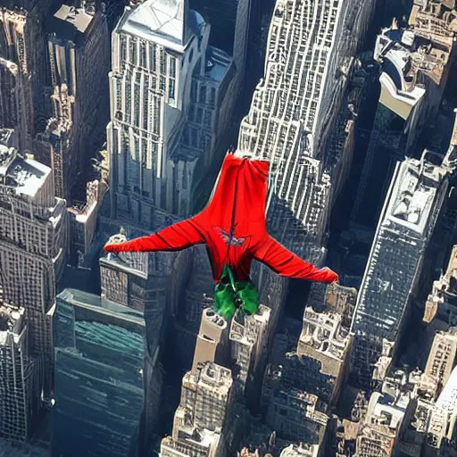 Prompt: Hulk in a wingsuit flying over NYC