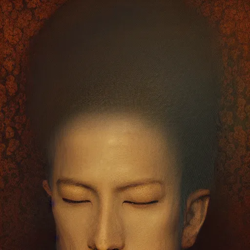 Image similar to masterpiece portrait, zen, glowing background, painting, gustav dore, zdzislaw beksinksi, Ross Tran