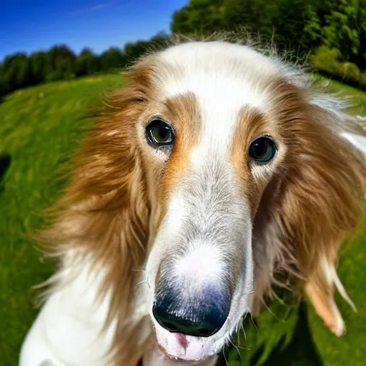 Image similar to fisheye lens photo of a borzoi