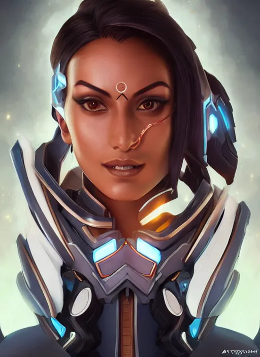 Prompt: character portrait of a fusion of Sigma from Overwatch and Symmetra from Overwatch by ArtGerm and Tom Bagshaw, 4k, highly detailed, cinematic lighting, characters merged