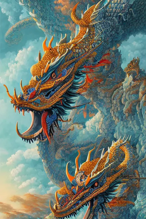 Prompt: a beatiful and detailed thai dragon paintings by Chalermchai Kositpipat and Ghibli Studios, Dan Mumford, artstation