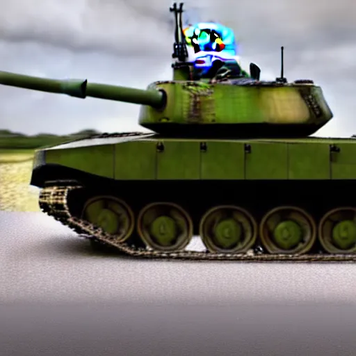 Image similar to A long shot of Boris Johnson in a tank, 4k, ultra HD