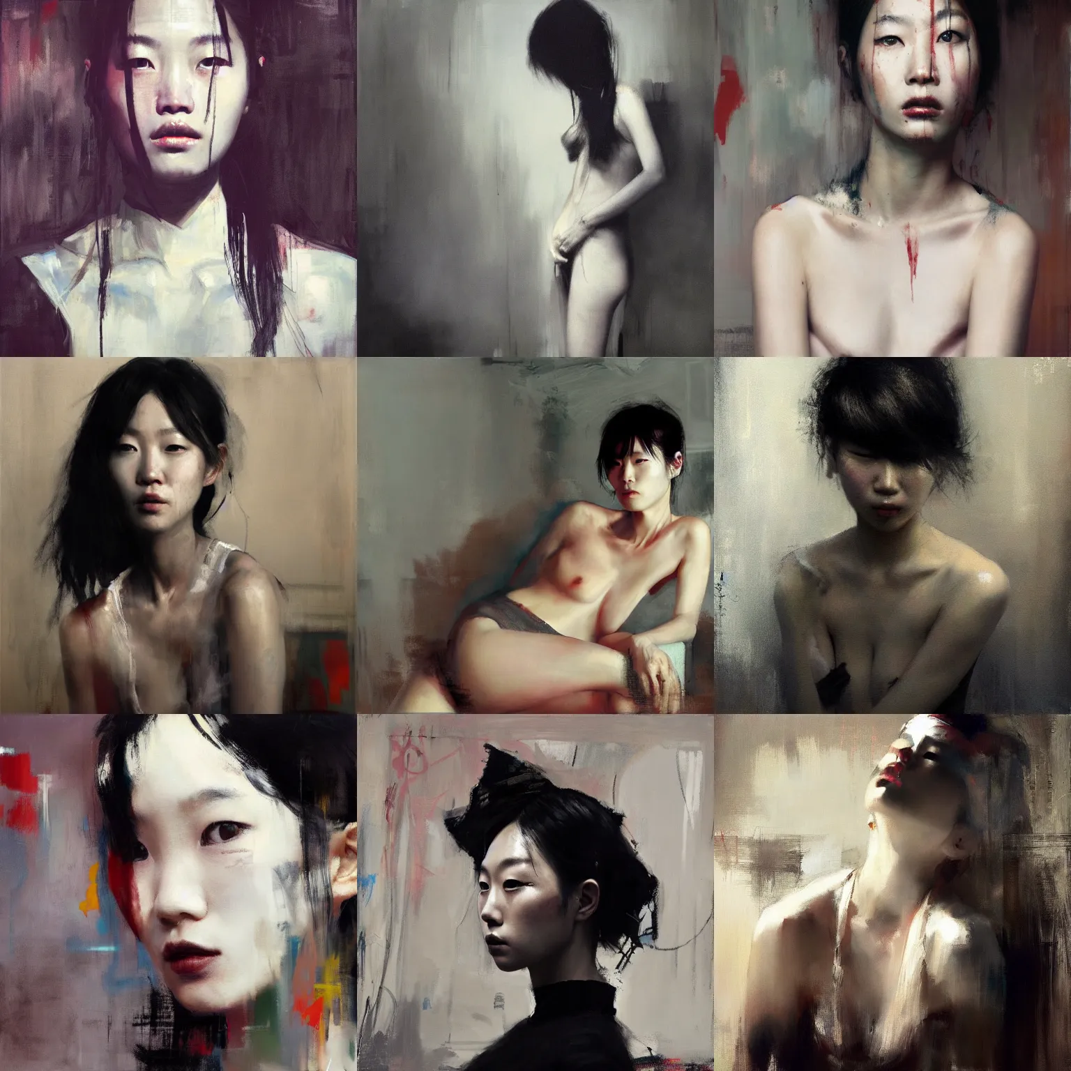 Prompt: lee jin - eun by jeremy mann, francoise nelly, basquiat, rule of thirds, seductive look, beautiful