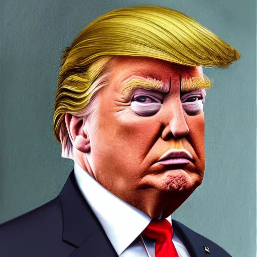 Prompt: portrait of Donald Trump, elegant, intricate, headshot, highly detailed, digital painting, artstation, concept art, sharp focus, illustration, art by Larry Achiampong