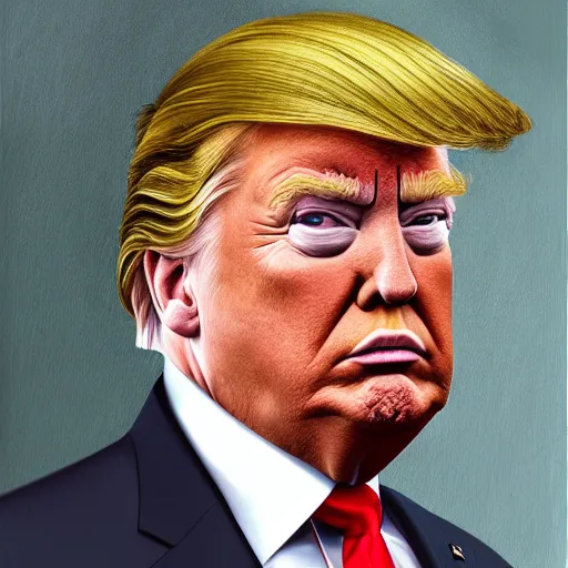 Image similar to portrait of Donald Trump, elegant, intricate, headshot, highly detailed, digital painting, artstation, concept art, sharp focus, illustration, art by Larry Achiampong