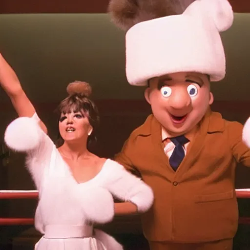 Prompt: Screen capture from the live-action Rocky & Bullwinkle Musical