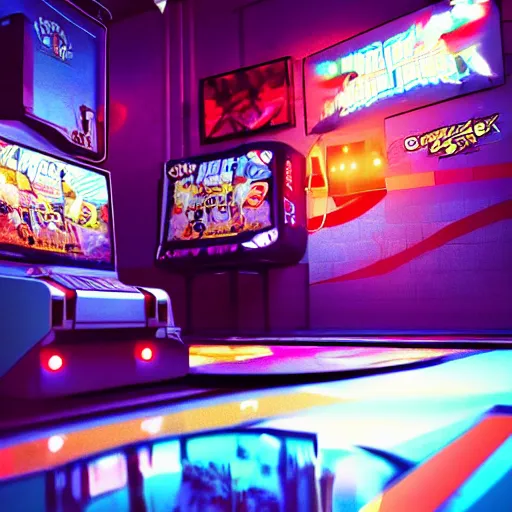 Image similar to 1990s arcade machine, octane render, unreal engine, digital art, Artstation, Trending on Artstation, cgsociety, Pinterest, 8k , close up to the screen, godrays, volumetric, reflections, cinematic, epic, accurate, coherent,