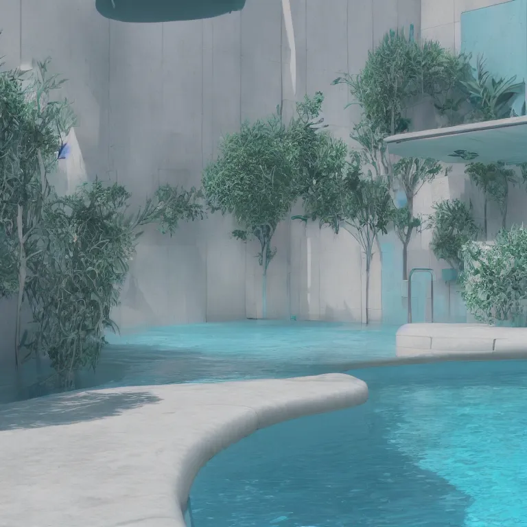 Image similar to liminal spaces swimming pool, pastel colors, blender cycles, octane render, unreal engine, 8 k ultra hd, photorealistic