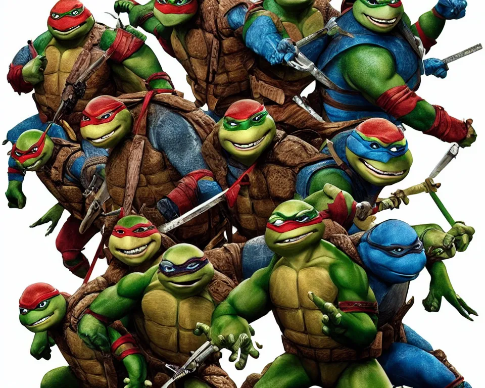 Image similar to a horror movie poster featuring teenage mutant ninja turtles