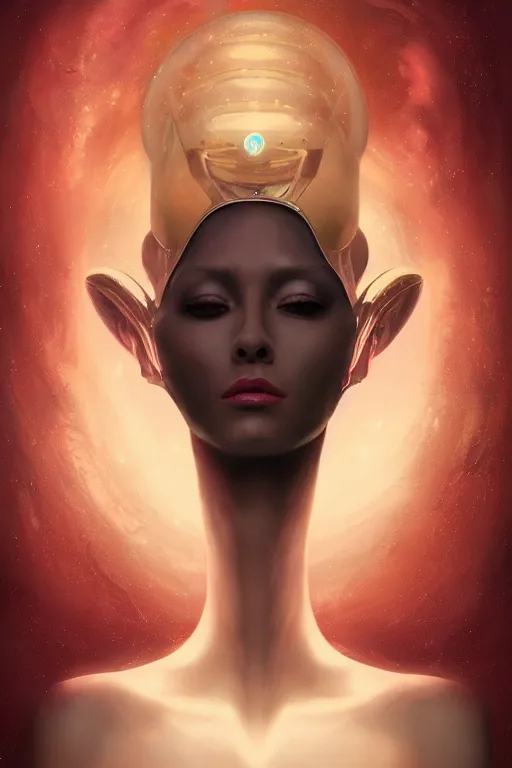 Prompt: digital portrait of an elegant alien queen, straight on, full body character concept art, concept art, by artgerm, tom bagshaw, gerald brom, vaporwave colors, lo fi colors, vaporwave, lo fi, 4 k, hd, rendered with substance designer, small details,