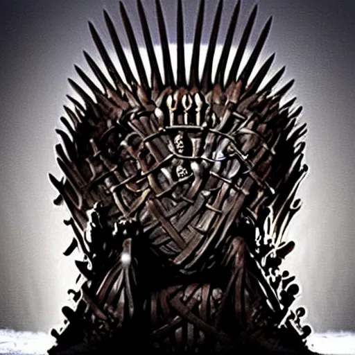 Image similar to “Putin sitting on the iron throne award winning, 4k realistic Photograph, face highly detailed”