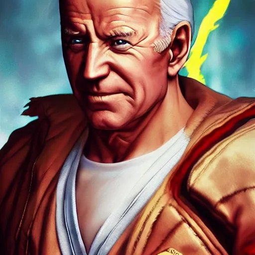 Prompt: joe biden as a street fighter character, cg animation, capcom, realistic, character select portrait, by artgerm, greg rutkowski, alphonse mucha, 3 d