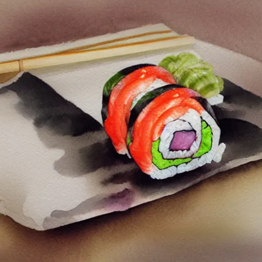 Prompt: a maki sushi, by kseniia yeromenko, watercolor, illustration