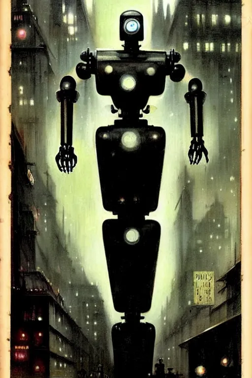 Prompt: ( ( ( ( ( 1 9 5 0 s pulp science fiction magazine cover art robot dark city. muted colors. ) ) ) ) ) by jean - baptiste monge!!!!!!!!!!!!!!!!!!!!!!!!!!!!!!