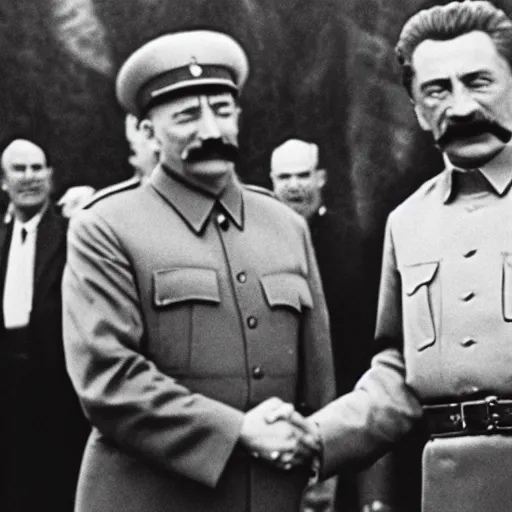 Prompt: photo of stalin and trump shaking hands, award winning photo, 3 5 mm camera