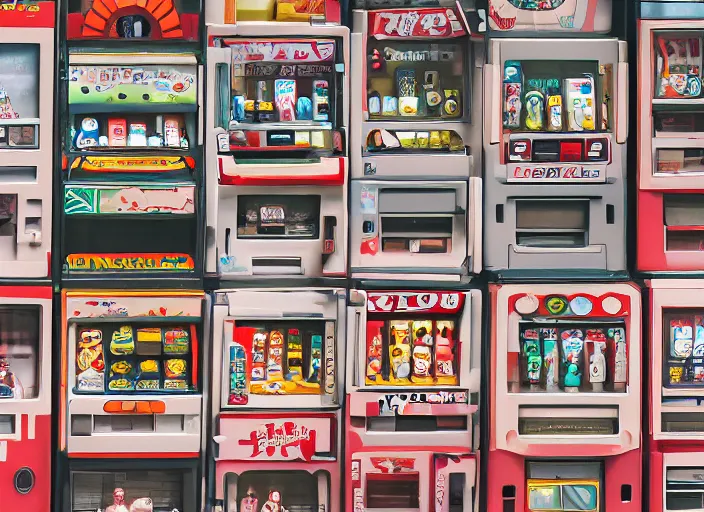 Image similar to closeupof portrait of tin toy tokyo corner store and vending machines, depth of field, zeiss lens, detailed, centered, photoshoot, by nicoletta ceccoli, mark ryden, lostfish, breathtaking, 8 k resolution, extremely detailed, beautiful, establishing shot, artistic, hyperrealistic, octane render, - h 7 0 4