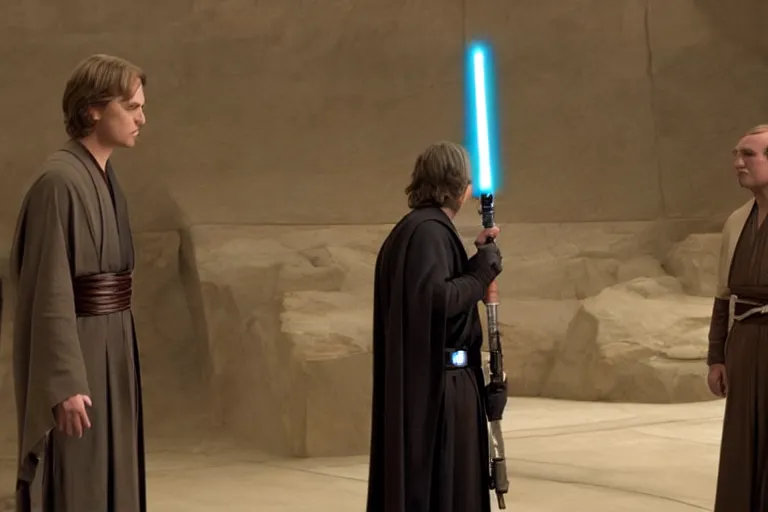 Prompt: a jedi master anakin skywalker is defended in star wars senate by saul goodman also known as jimmy mcgill, star wars revenge of the sith, better call saul, 1 0 8 0 p, court session images