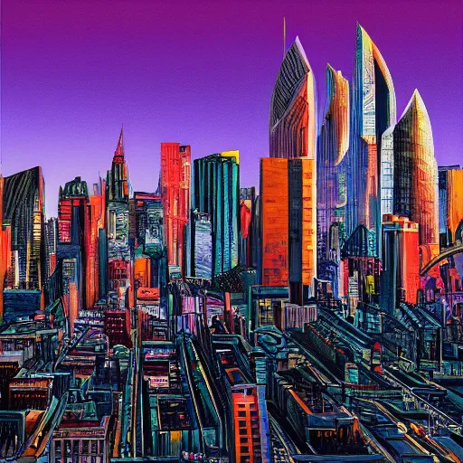 Image similar to City, Landscape, Style of Alex Ross, Digitally hand-painted, colour