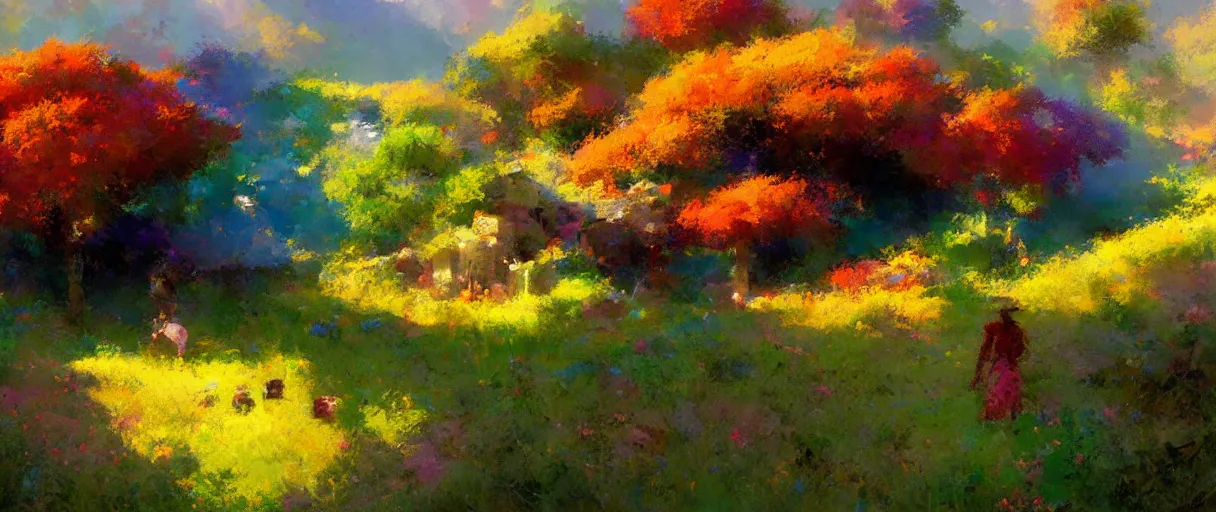 Prompt: A colorful landscape photo by Craig Mullins