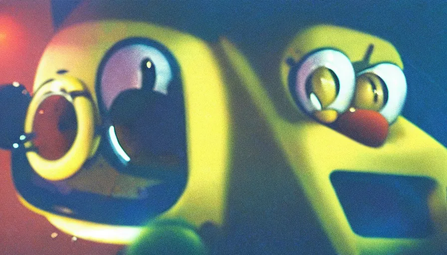 Image similar to 1 9 6 0 s movie still of spongebob, 2 0 0 1 a space odyssey, cinestill 8 0 0 t 3 5 mm, high quality, heavy grain, high detail, panoramic, cinematic composition, dramatic light, ultra wide lens, anamorphic, flares