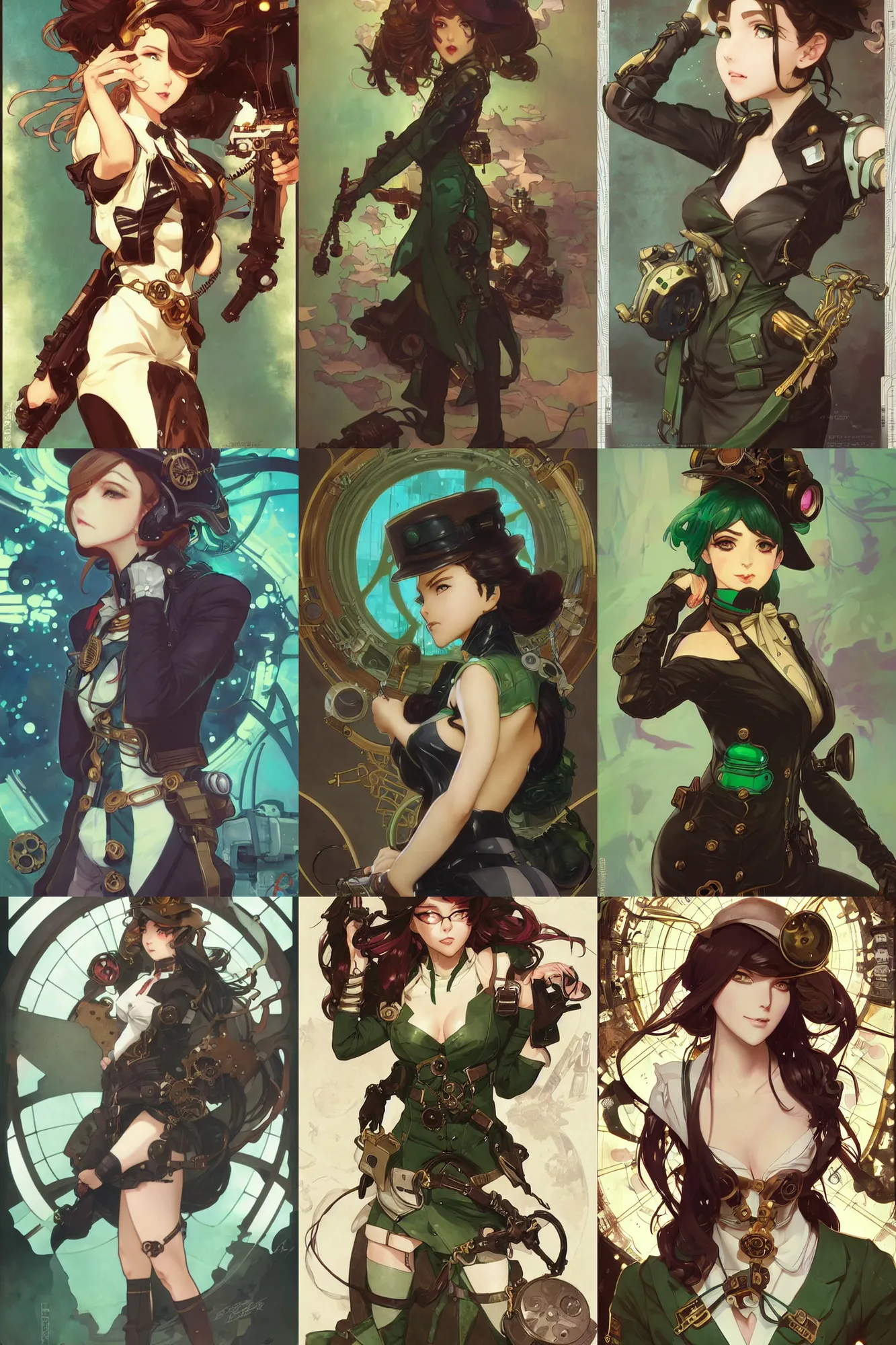 Prompt: portrait anime of cute - fine - face girl in an steampunk suit against a green back for chroma key by artgerm and greg rutkowski and alphonse mucha, trending on artstation