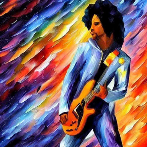 Prompt: a painting of prince in space in the style of leonid afremov. trending on artstation.