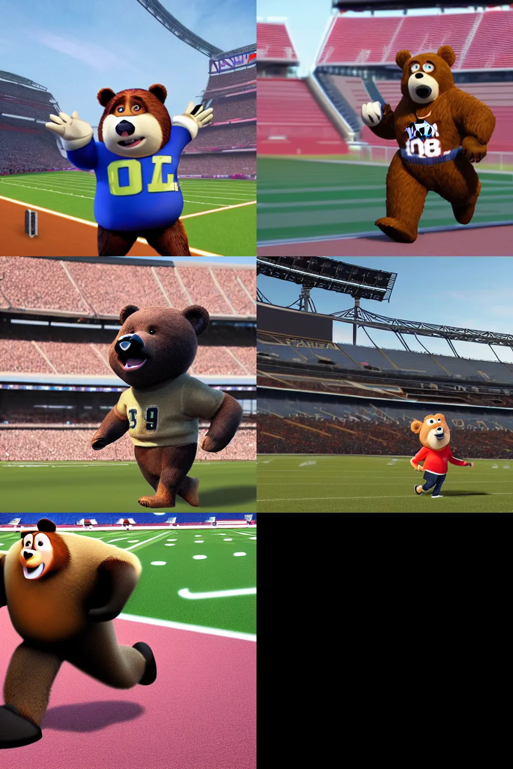 Prompt: bear sportsman Pixar character running on the stadium