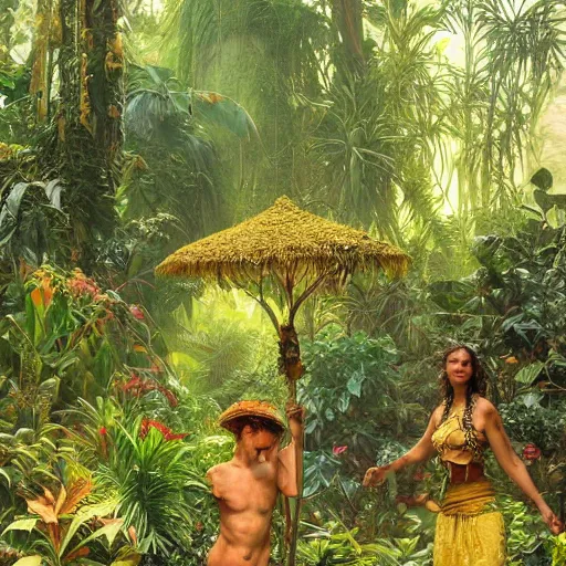 Prompt: jungle made entirely of pineapple plants, detailed painting by stanley artgerm lau, greg rutkowski, thomas kindkade, alphonse mucha, loish, norman rockwell, 8 k