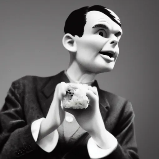 Prompt: alan turing enjoying a sushi roll, photorealistic