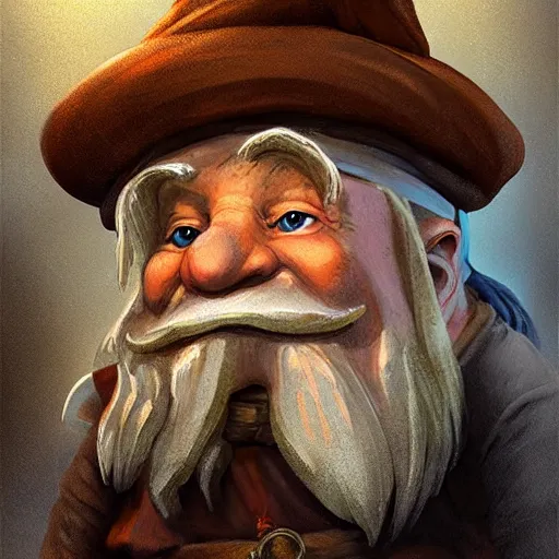 Prompt: an old gnome wizard in the style of Justin Gerard, realistic painting, high definition, digital art, very detailed