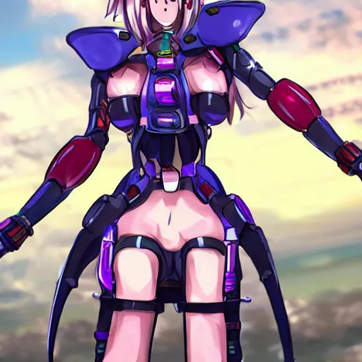 Image similar to a digital anime waifu demon operating a mech suit