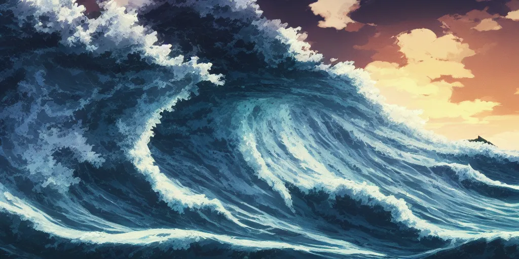 Prompt: a wave, cinematic angle, studio Ghibli, cinematic lighting, digital art, detailed oil painting, hyperrealistic, 8k