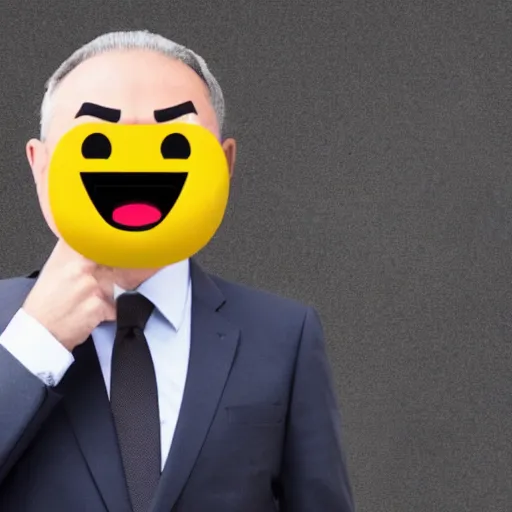 Image similar to businessman with an angry emoji for a head