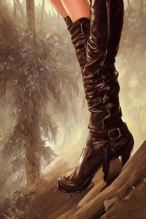 Prompt: beautiful cottagecore Ariana Grande bombshell overknee leather boots and corsette, full body shot, intricate, elegant. the background is chocolate !. highly detailed, digital painting, artstation, concept art, smooth, sharp, focus, illustration. . art by artgerm and greg rutkowski and alphonse mucha