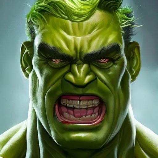 Prompt: a bodybuilder Hulk joker Android head in Rococo art, Greg rutkowski Trending artstation