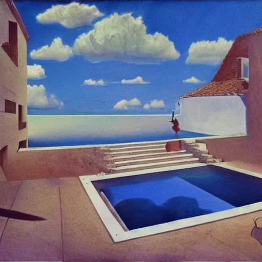 Prompt: surrealism swimming pool with nobody