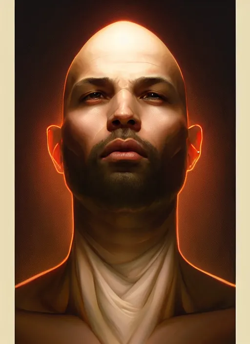 Image similar to symmetry!! portrait of bald terrence boyd, ambient lighting, intricate, elegant, highly detailed, digital painting, artstation, concept art, smooth, sharp focus, illustration, art by artgerm and greg rutkowski and alphonse mucha