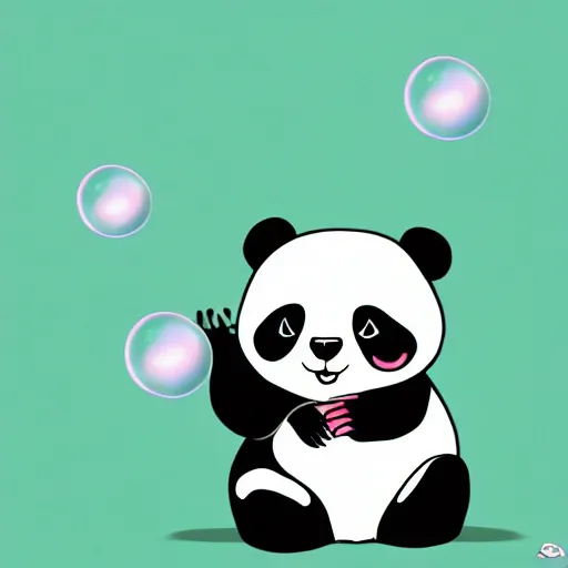 Prompt: Cute little panda looking at bubbles blue background digital art trending on artstation by greg rutkowsky