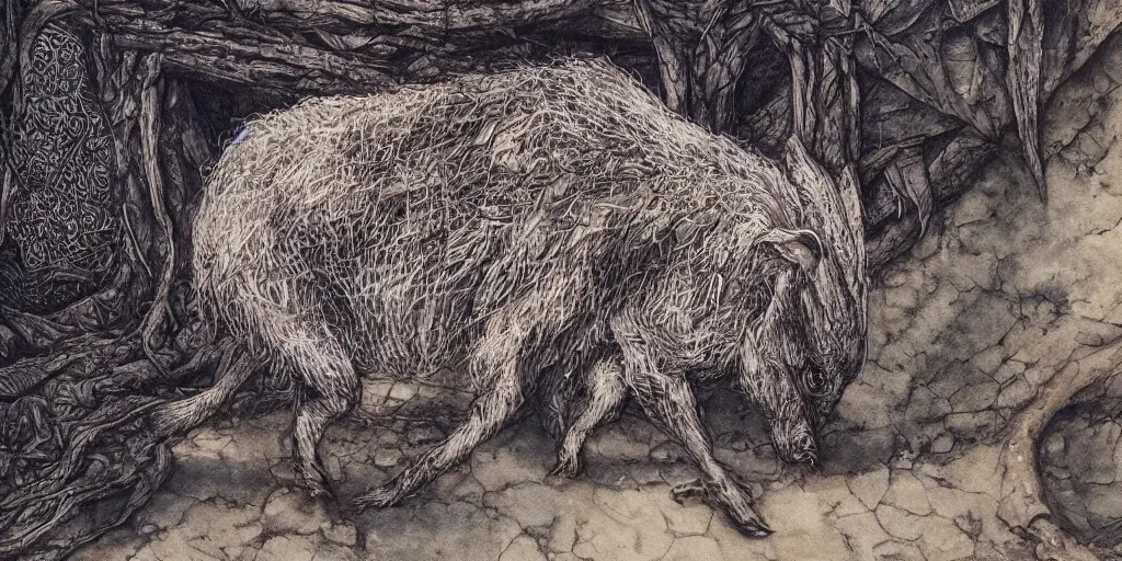 Prompt: skulk banqueting peccary of salve Chaldean serenity BEAUTY, cinematic, creative, fromme Seele, artistic, pioneering oblique frail watercolor aesthetic, intricate drawing, realistic fantasy, extremely detailed and beautiful aesthetic face, establishing shot, 8k resolution