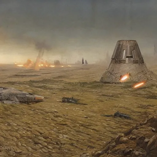 Prompt: world war 1 landscape in star wars, painted by john howe and greg rutkowski