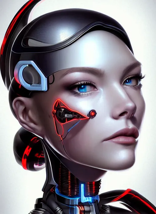 Image similar to portrait of a cyborg woman who turns her head to the ((((((right))))) left+345 (((((up))))) (((((down))))) by Artgerm,eyes closed , biomechanical, hyper detailled, trending on artstation